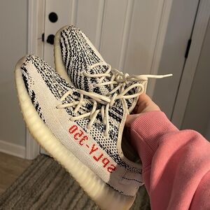 Yeezy Boost 350 V2 Zebra Sneakers - Cream/Black with Red Stripe